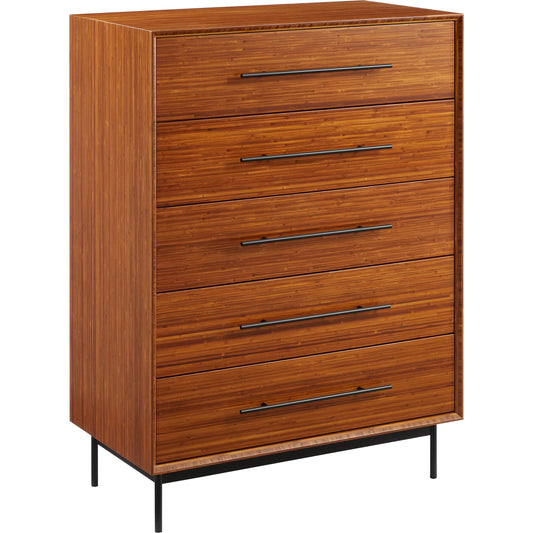Taylor 5 Drawer Chest by Greenington in amber. Made from solid moso bamboo, metal in a modern style.