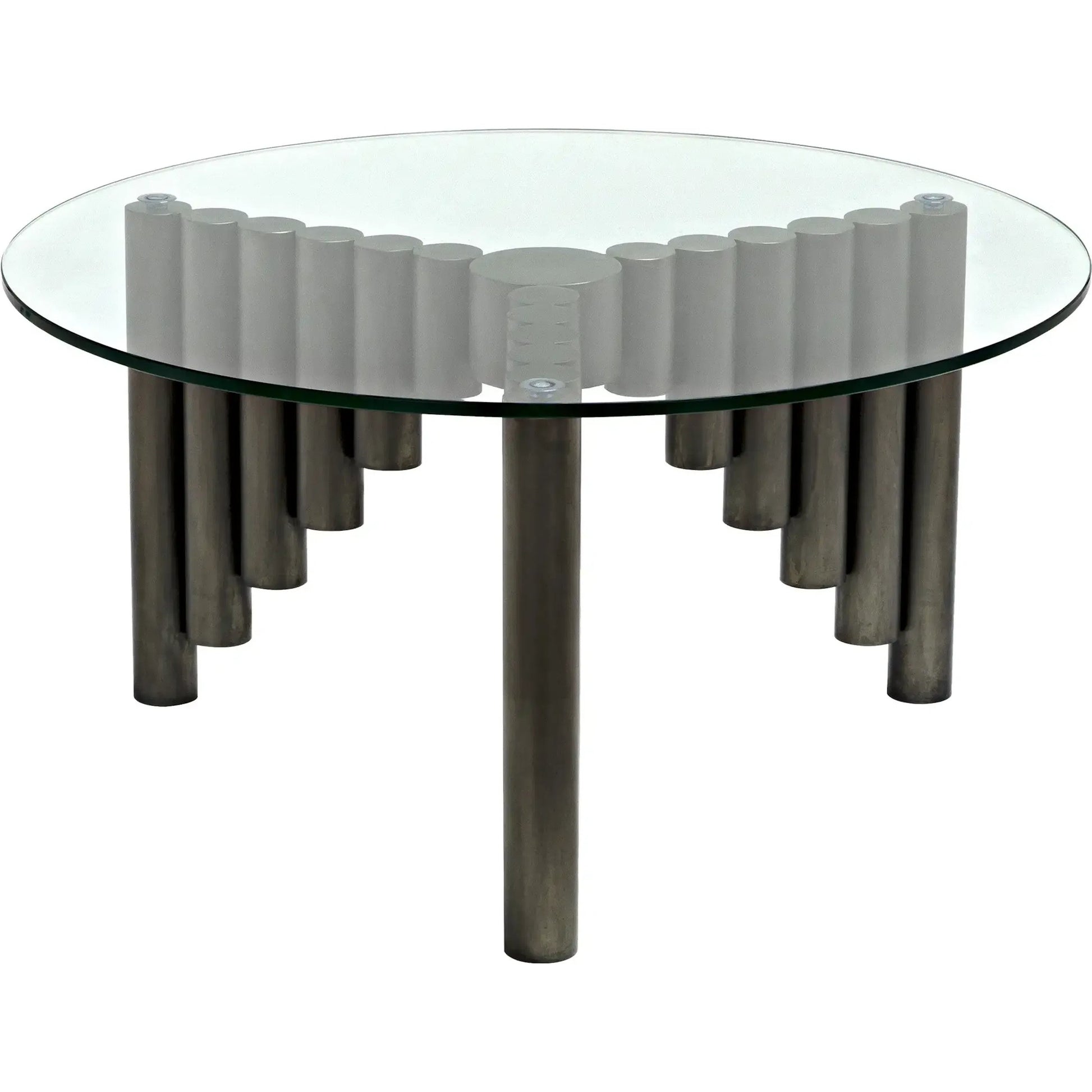 Organum Coffee Table by Noir in gunmetal. Made from industrial steel and glass in a modern style.