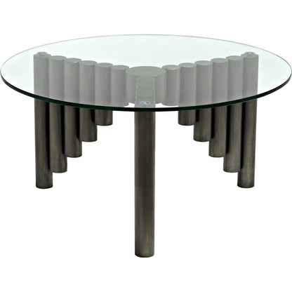 Organum Coffee Table by Noir in gunmetal. Made from industrial steel and glass in a modern style.