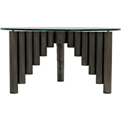 Organum Coffee Table by Noir in gunmetal. Made from industrial steel and glass in a modern style.