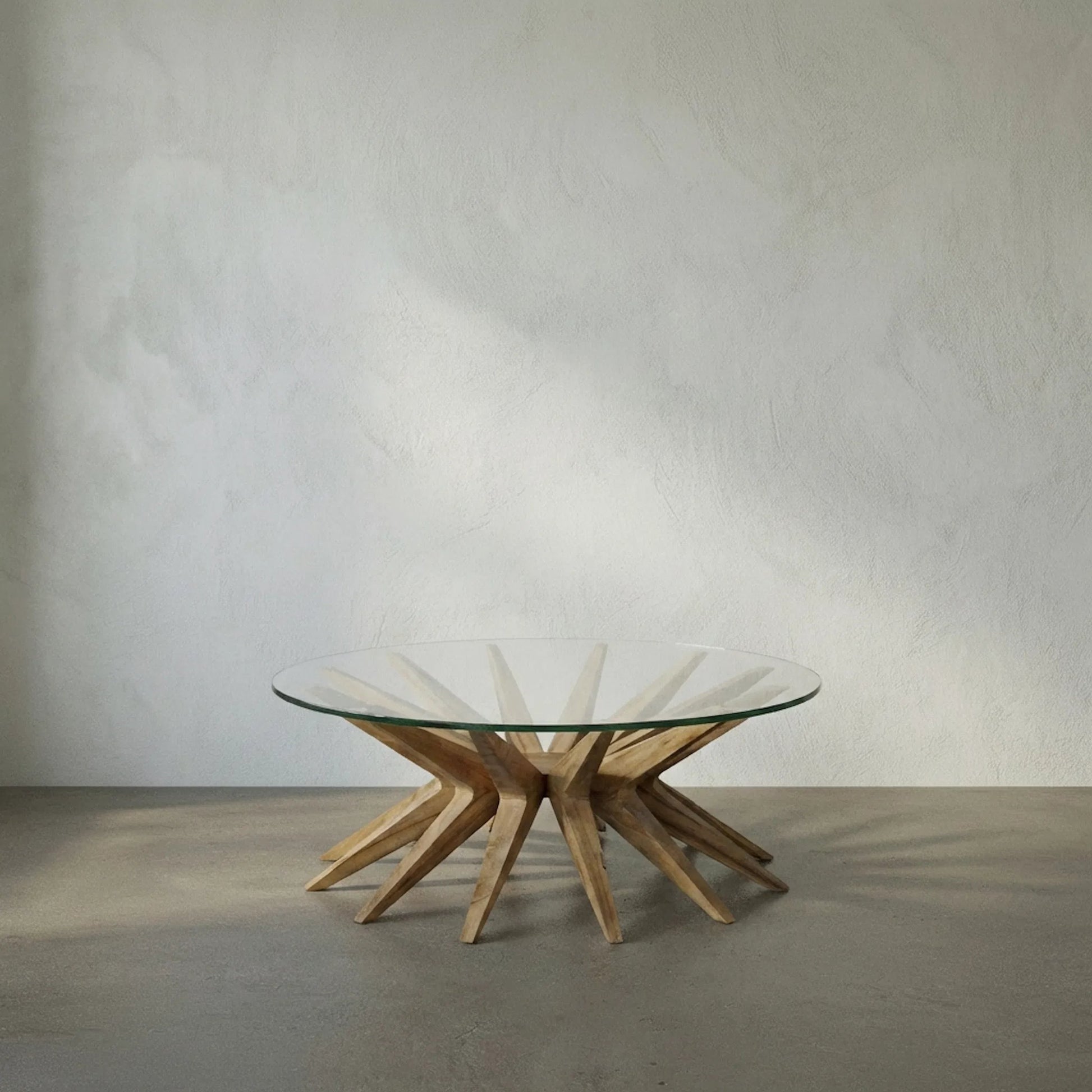 Waldo Coffee Table by Noir in clear coat flat teak. Made from teak and glass in a modern style.