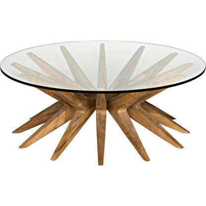 Waldo Coffee Table by Noir in clear coat flat teak. Made from teak and glass in a modern style.