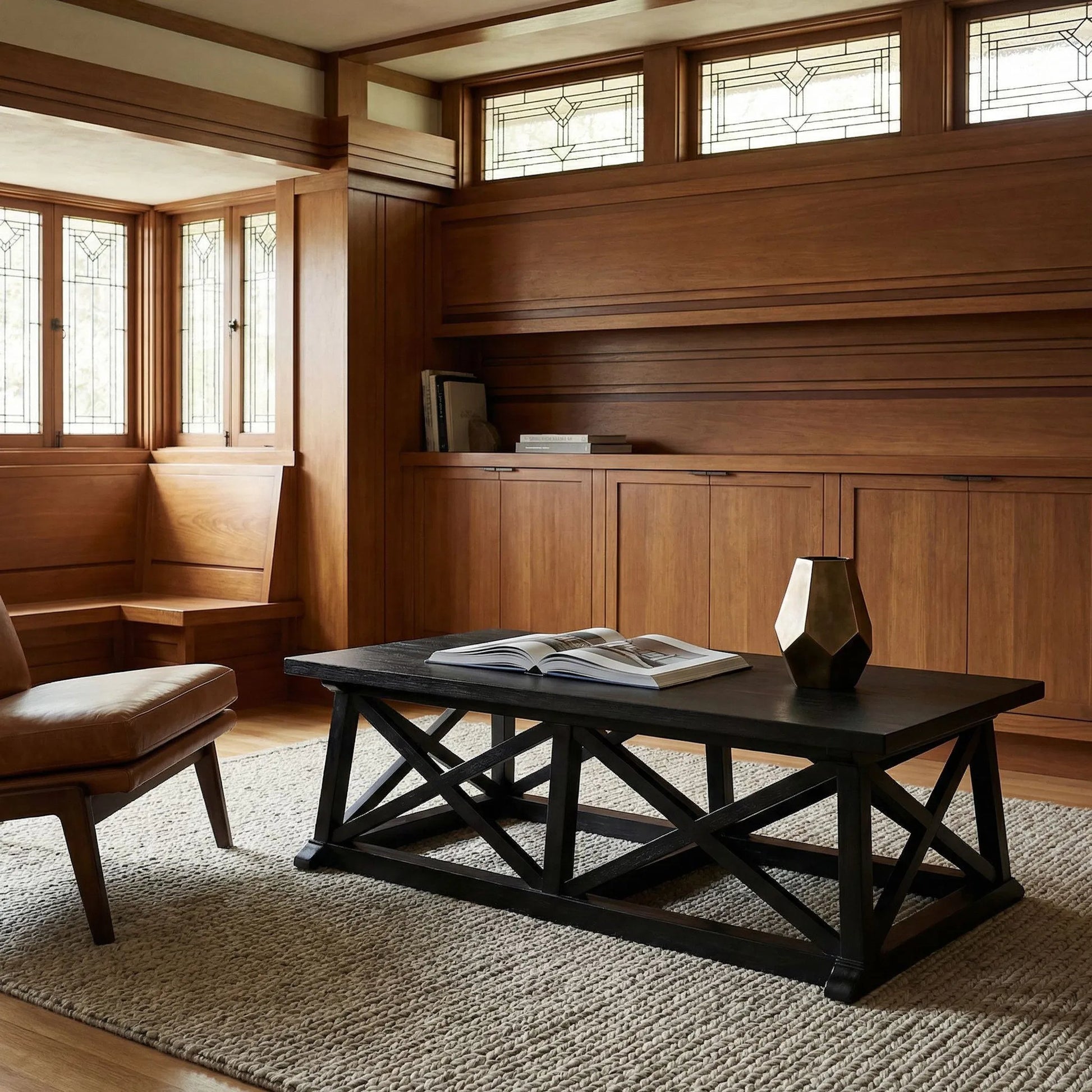 Sutton Coffee Table by Noir in hand rubbed black. Made from mahogany in a transitional style.
