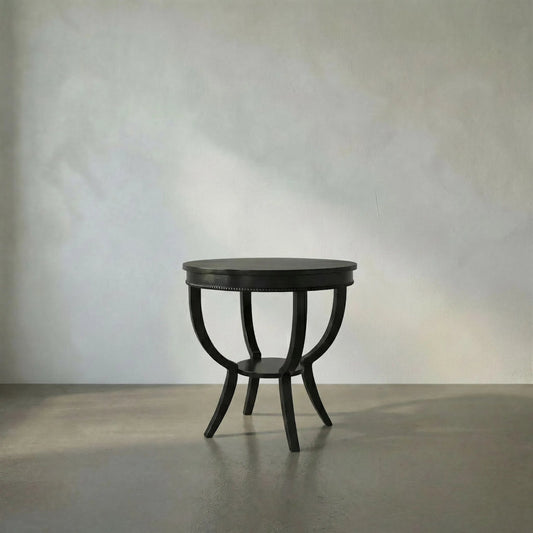 Scheffield Round End Table by Noir in black. Made from birch in a transitional style.