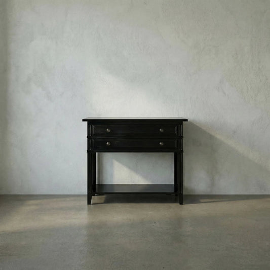 Colonial Side Table by Noir in distressed black. Made from birch in a traditional style.