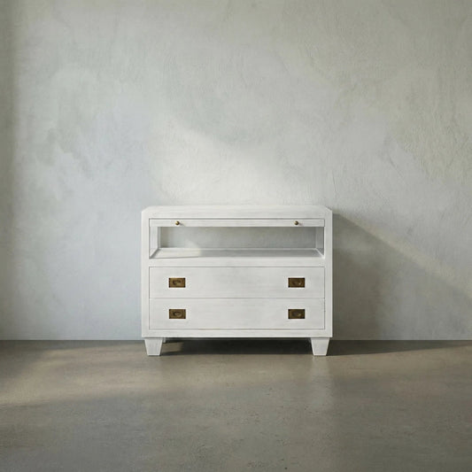 2-DRAWER Side Table with Sliding Tray by Noir in white wash. Made from mahogany in a modern style.