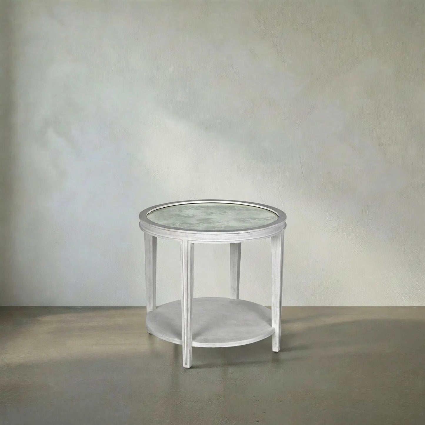 032 S-334911 | Lifestyle | Imperial Side Table by Noir in white wash. Made from mahogany in a transitional style.