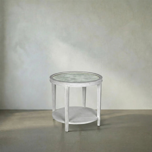 Imperial Side Table by Noir in white wash. Made from mahogany in a transitional style.