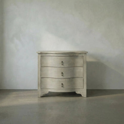 Curved Front Side Table by Noir in vintage gray. Made from elm in a transitional style.