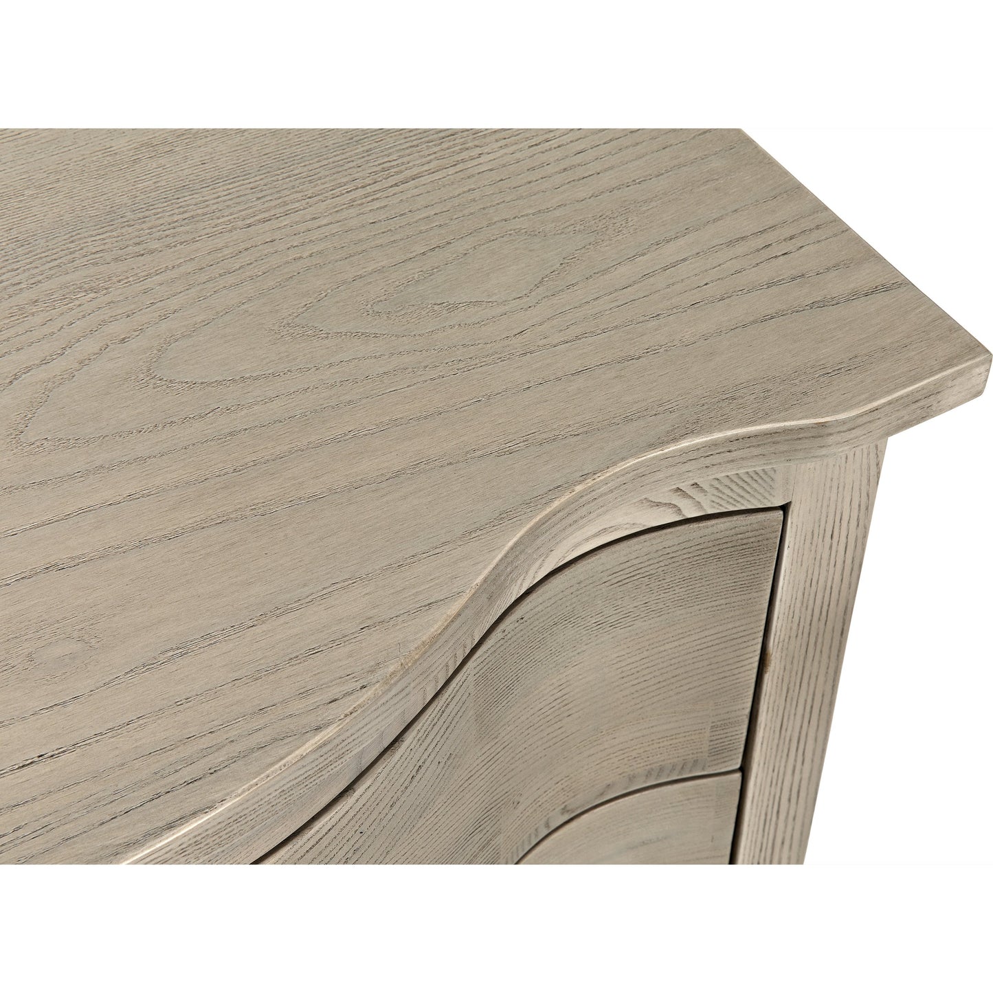 016 S-334629 | Closeup | Curved Front Side Table by Noir in vintage gray. Made from elm in a transitional style.