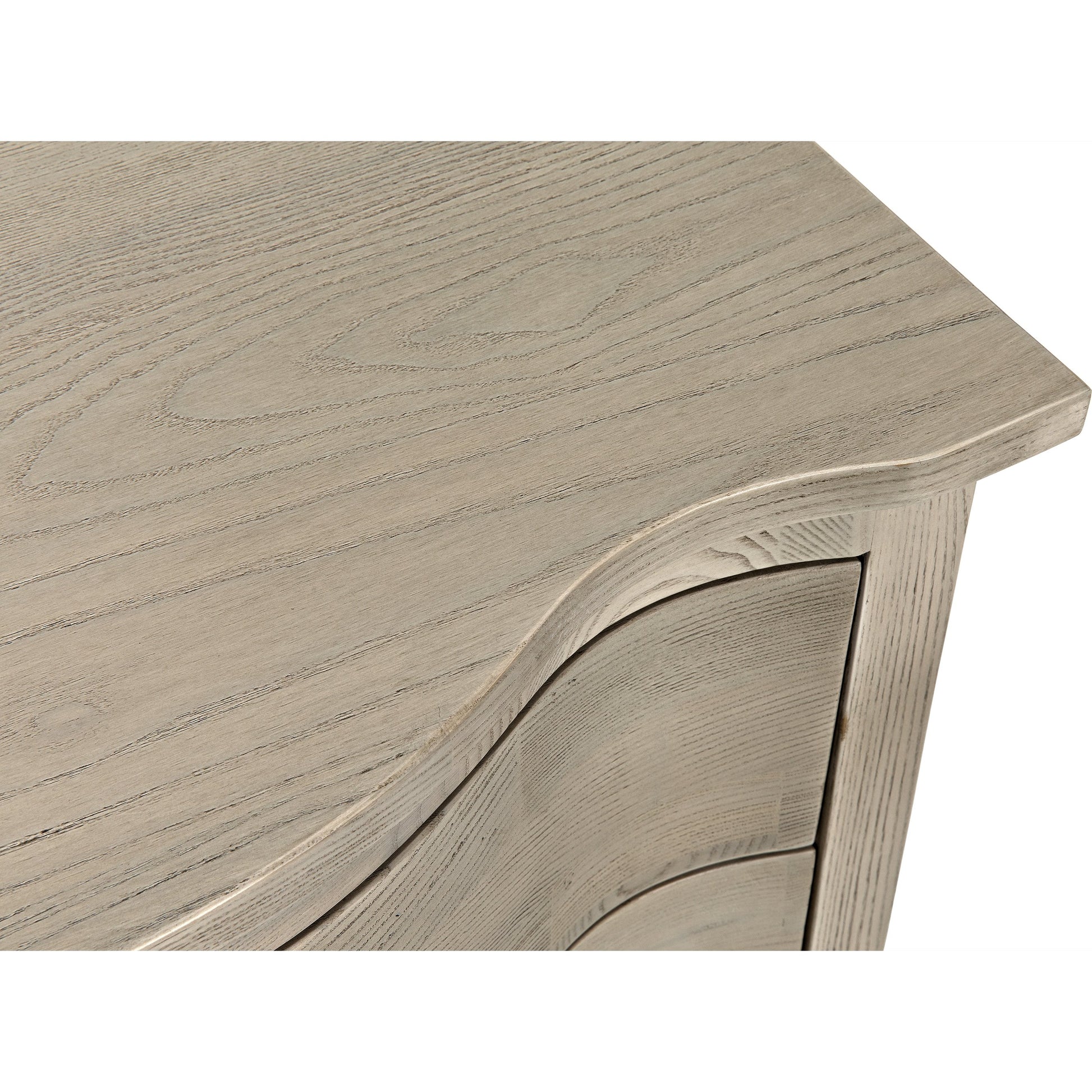 Curved Front Side Table by Noir in vintage gray. Made from elm in a transitional style.