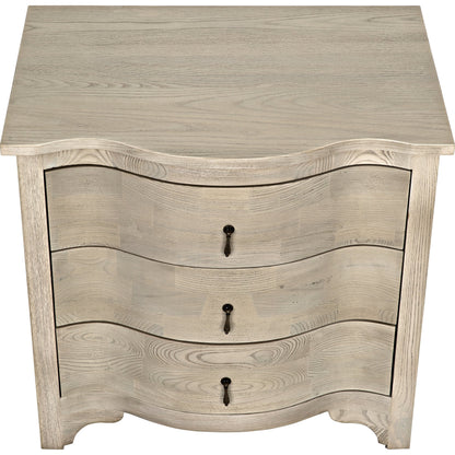Curved Front Side Table by Noir in vintage gray. Made from elm in a transitional style.