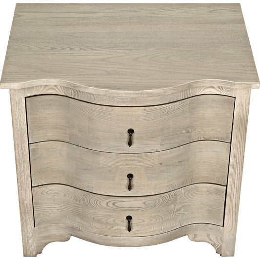 Curved Front Side Table by Noir in vintage gray. Made from elm in a transitional style.