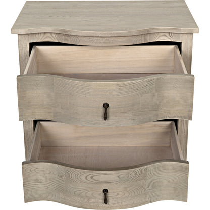 Curved Front Side Table by Noir in vintage gray. Made from elm in a transitional style.