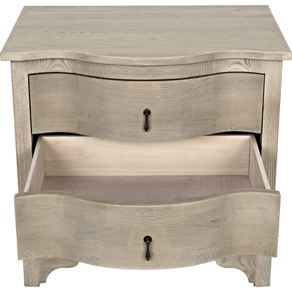 Curved Front Side Table by Noir in vintage gray. Made from elm in a transitional style.