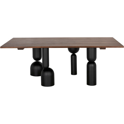 Leandra Dining Table with Walnut Top by Noir in dark walnut, matte black. Made from walnut, veneer, industrial iron in a modern style.