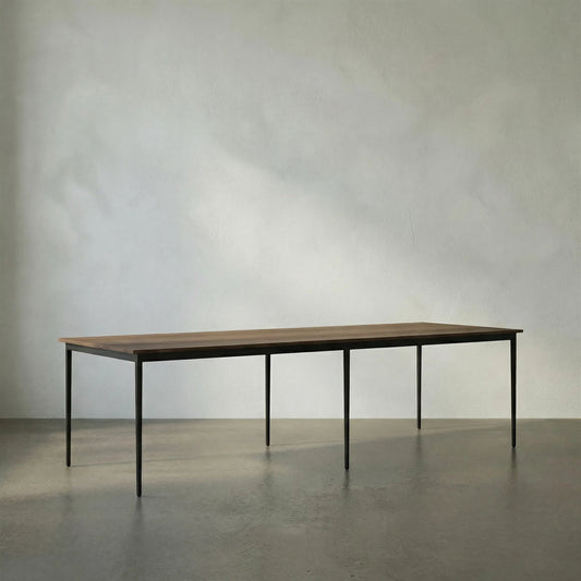 Boylen Dining Table by Noir in dark walnut. Made from iron, solid walnut in a modern style.