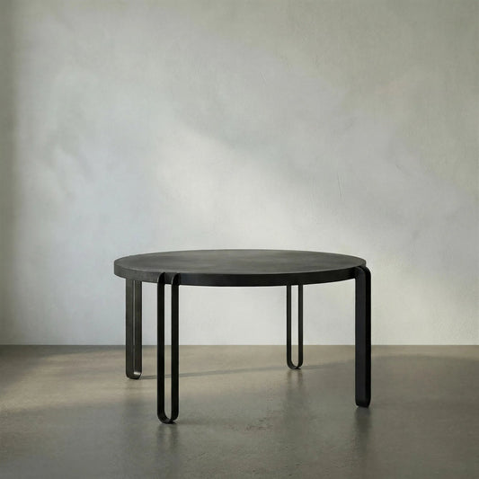 Marcellus Dining Table by Noir in black metal. Made from industrial steel in a transitional style.