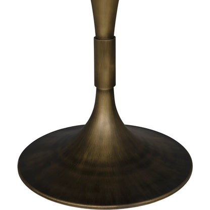 Jman Table 36" by Noir in aged brass. Made from industrial steel and bianco crown marble in a modern style.