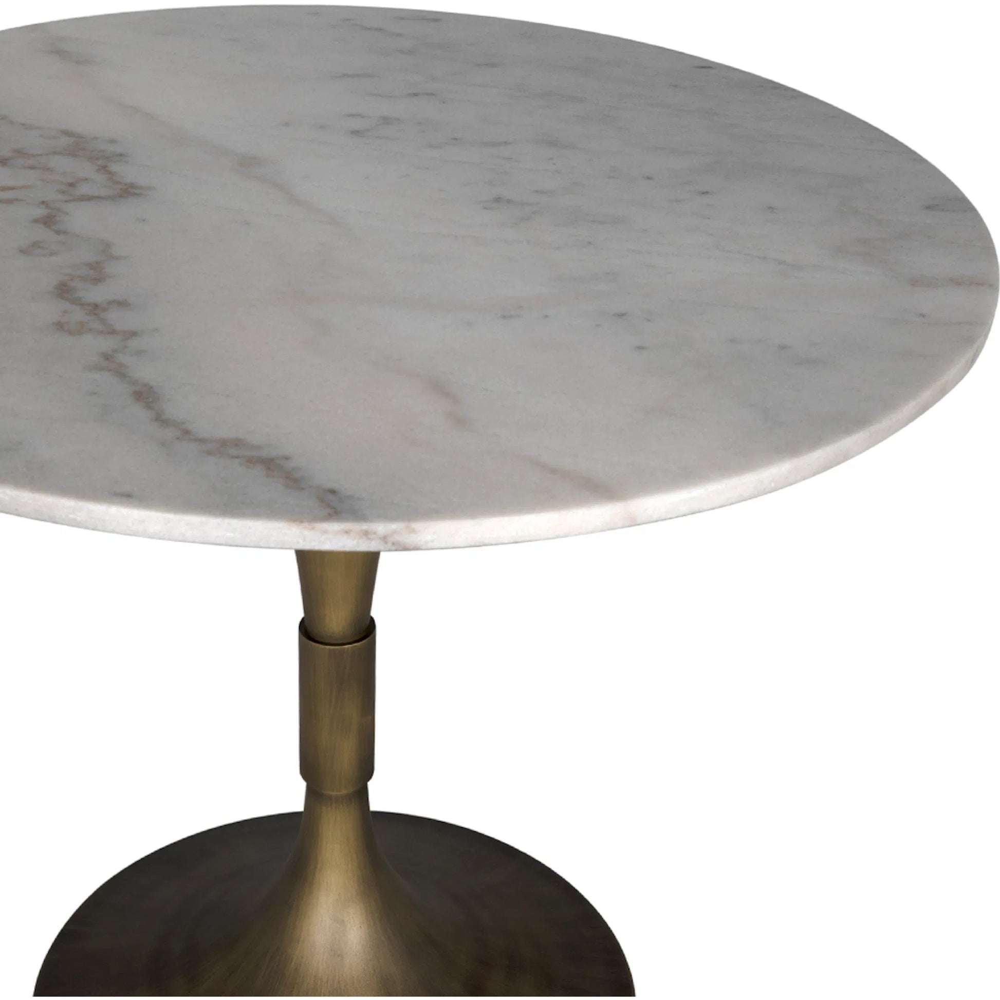Jman Table 36" by Noir in aged brass. Made from industrial steel and bianco crown marble in a modern style.