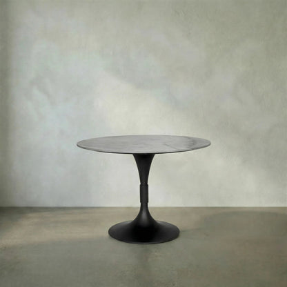 Jamna Table 36" by Noir in matte black. Made from industrial steel and bianco crown marble in a modern style.