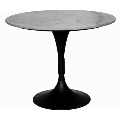 Jamna Table 36" by Noir in matte black. Made from industrial steel and bianco crown marble in a modern style.