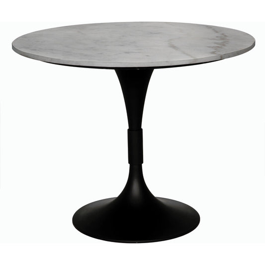 Jamna Table 36" by Noir in matte black. Made from industrial steel and bianco crown marble in a modern style.
