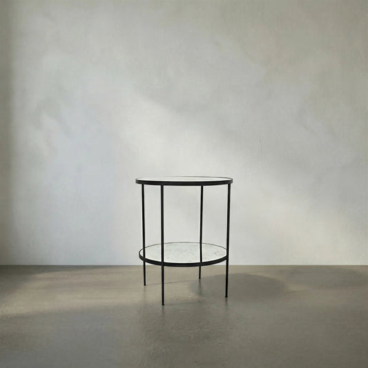 Anna Side Table by Noir in metal, antiqued mirror. Made from metal in a transitional style.