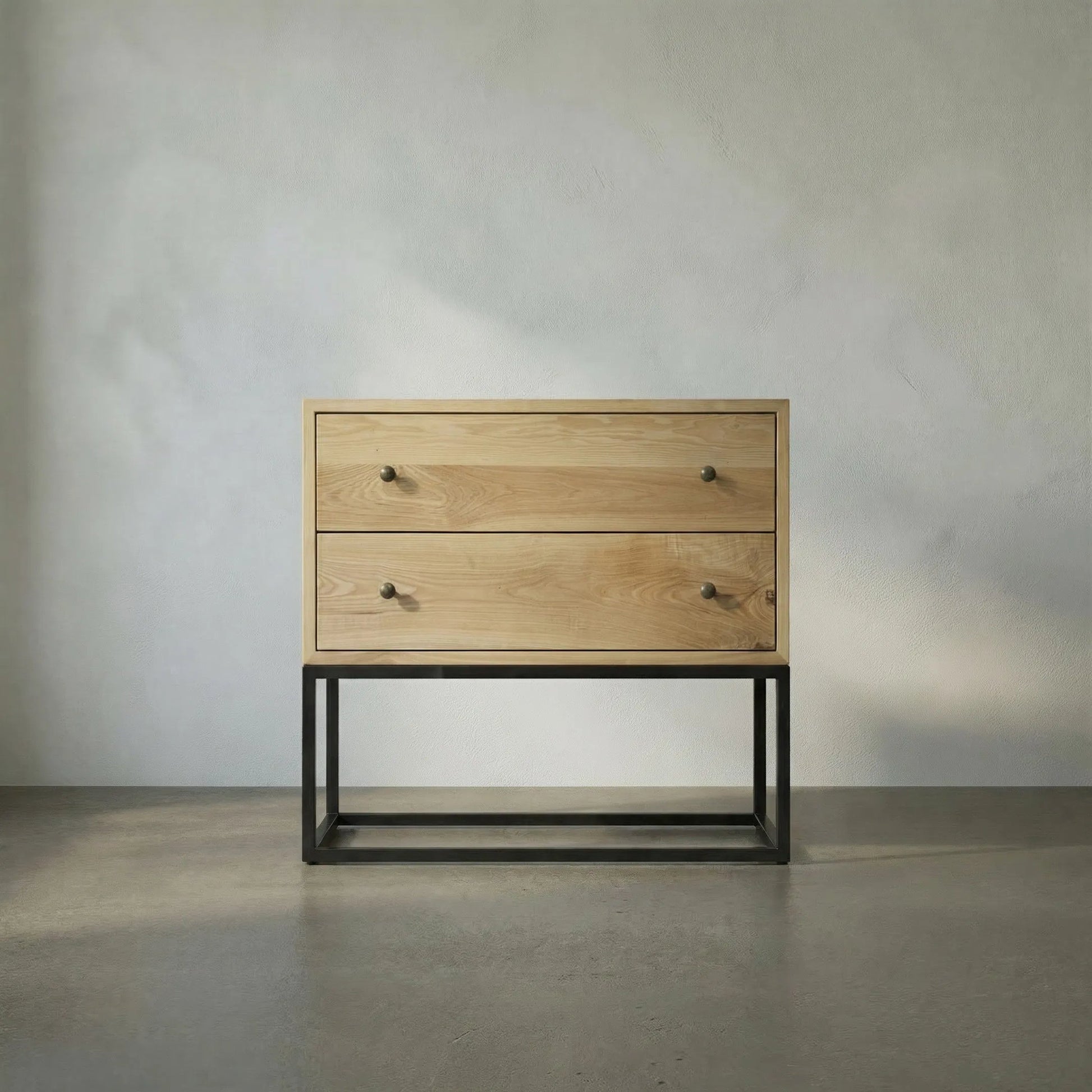 Downtown Wood Side Table by Noir in waxed. Made from elm, metal in a modern style.