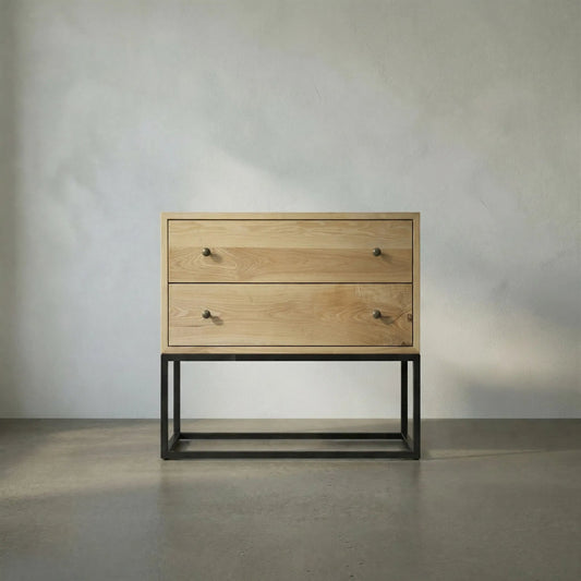 Downtown Wood Side Table by Noir in waxed. Made from elm, metal in a modern style.