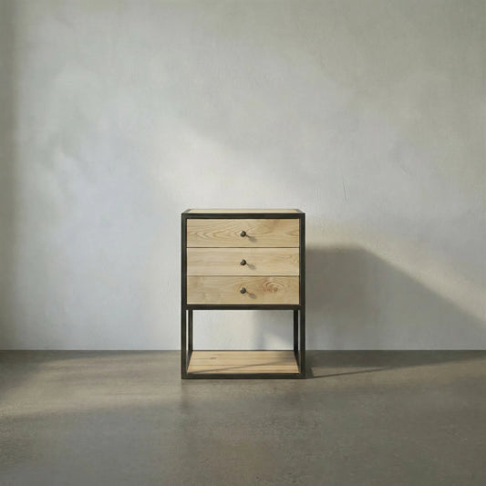 Pearce Side Table by Noir in waxed. Made from elm, metal in a modern style.