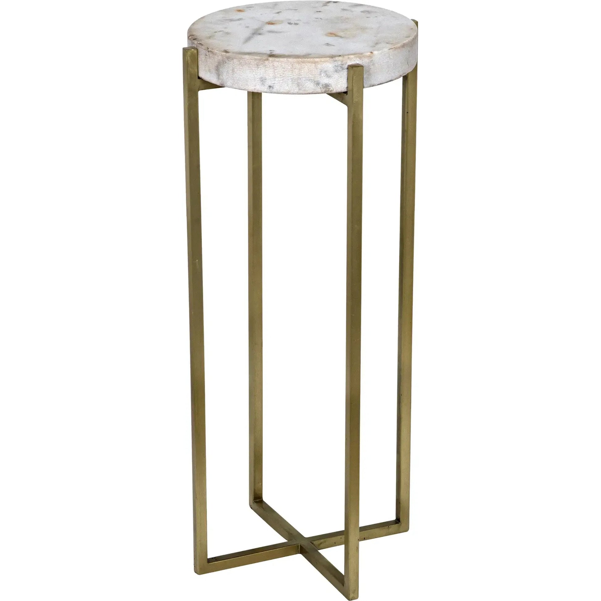 Soho Side Table by Noir in antique brass. Made from metal, quartz in a transitional style.