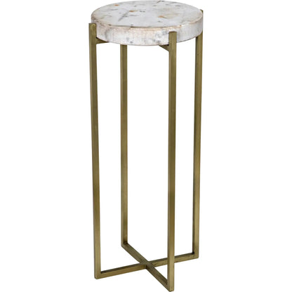 Soho Side Table by Noir in antique brass. Made from metal, quartz in a transitional style.