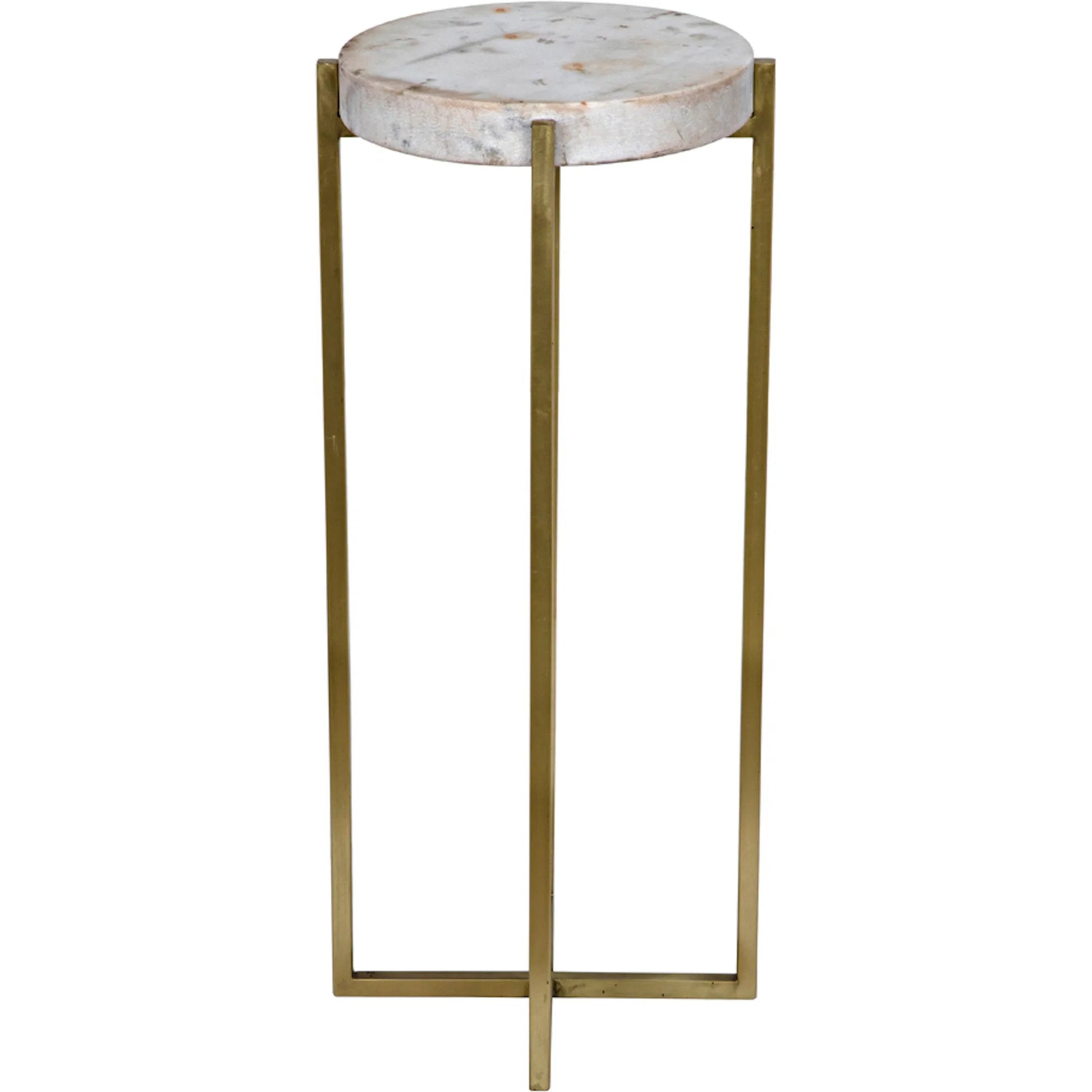 Soho Side Table by Noir in antique brass. Made from metal, quartz in a transitional style.