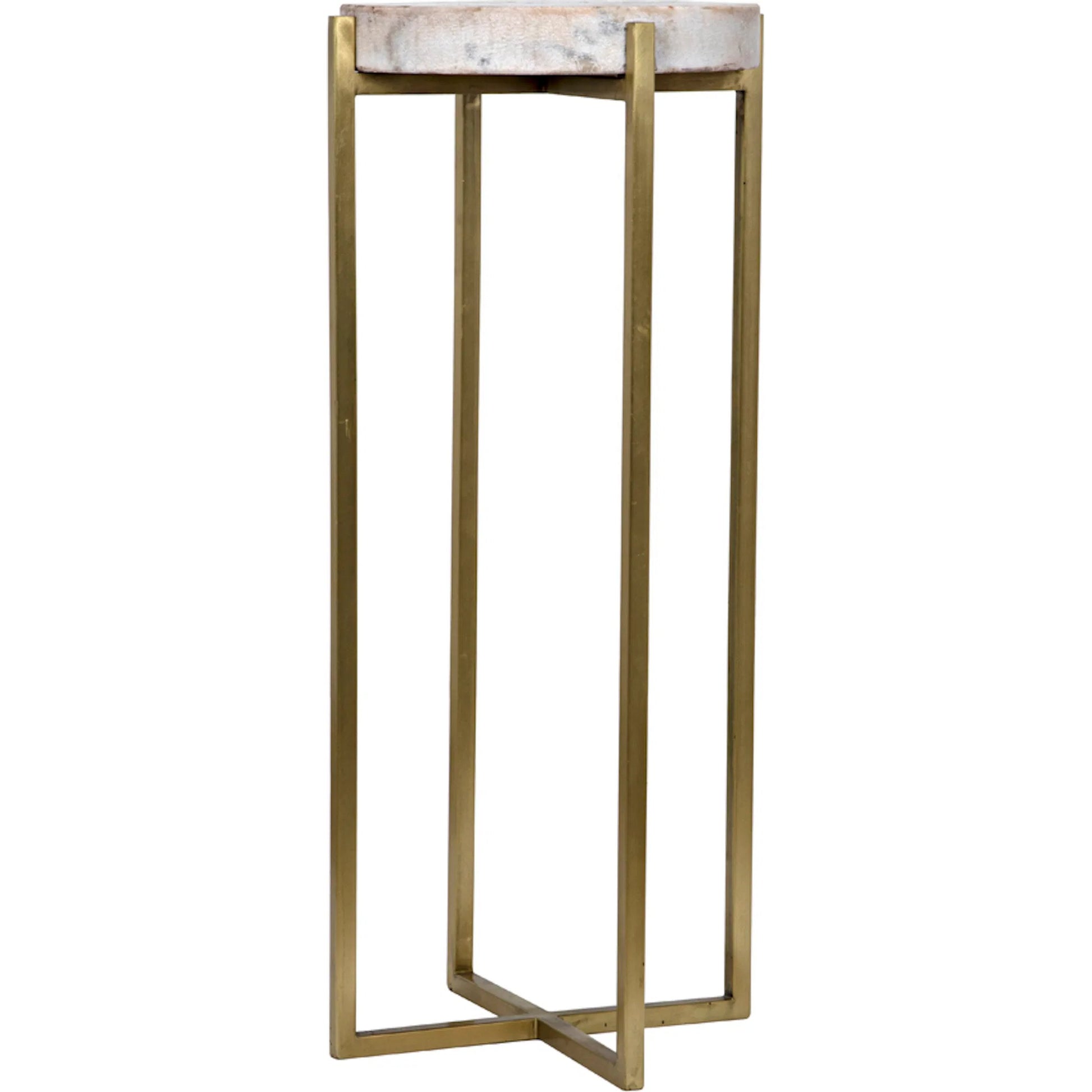 Soho Side Table by Noir in antique brass. Made from metal, quartz in a transitional style.