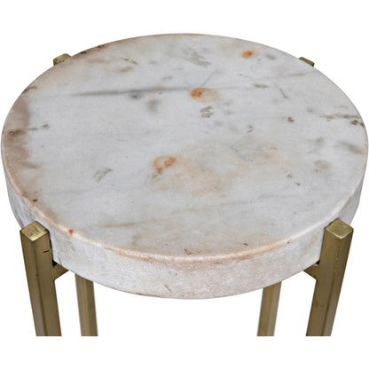Soho Side Table by Noir in antique brass. Made from metal, quartz in a transitional style.