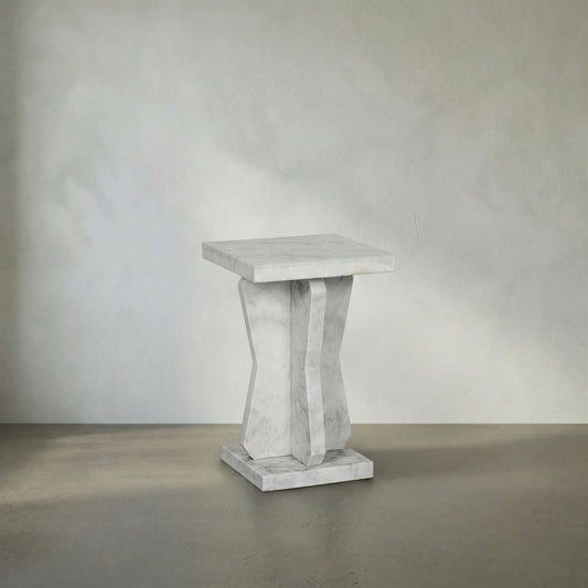 Vasco Side Table by Noir in white marble. Made from white marble in a modern style.