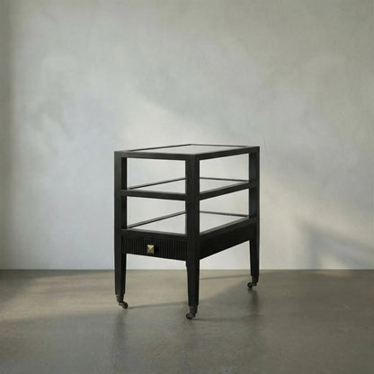 Lesly Side Table by Noir. Made from birch, mirrored top in a transitional style.