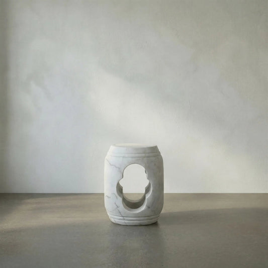 Legend Side Table by Noir in white marble. Made from marble in a transitional style.