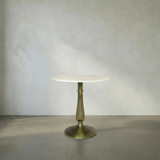 Alida Side Table by Noir in gold. Made from cast iron, quartz in a transitional style.