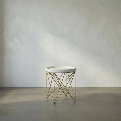 Prisma Side Table by Noir in antique brass. Made from metal, quartz in a transitional style.