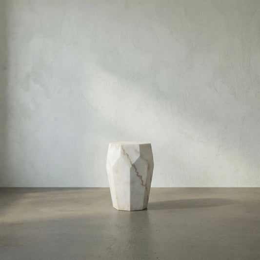Monolith Side Table by Noir in white stone. Made from unique in a transitional style.