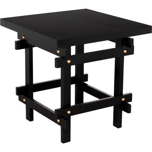 Yokosuka Side Table by Noir in hand rubbed black. Made from mahogany, veneer, brass pulls in a unique style.