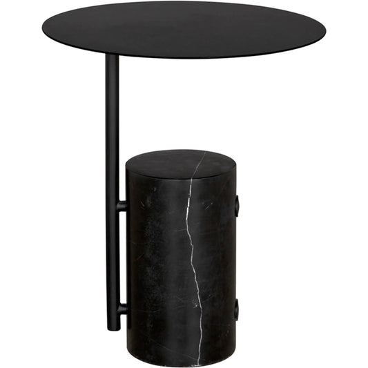 Juma Side Table by Noir in matte black. Made from industrial steel, marble in a unique style.