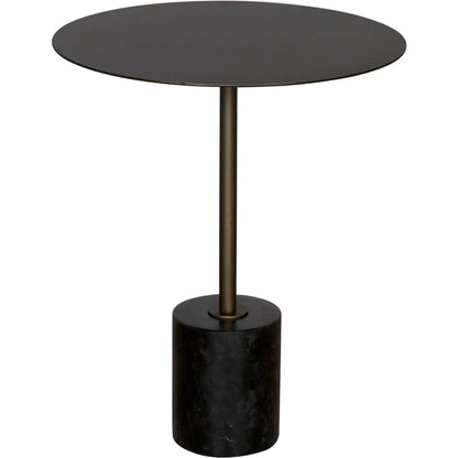 Santosh Side Table by Noir in aged brass. Made from iron, marble in a modern style.
