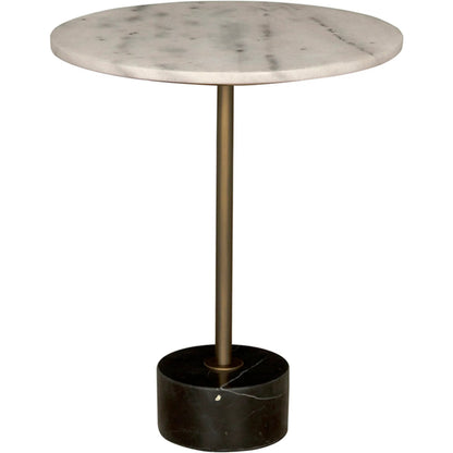 Santosha Side Table with Stone Top by Noir in aged brass. Made from industrial steel, bianco crown marble in a modern style.