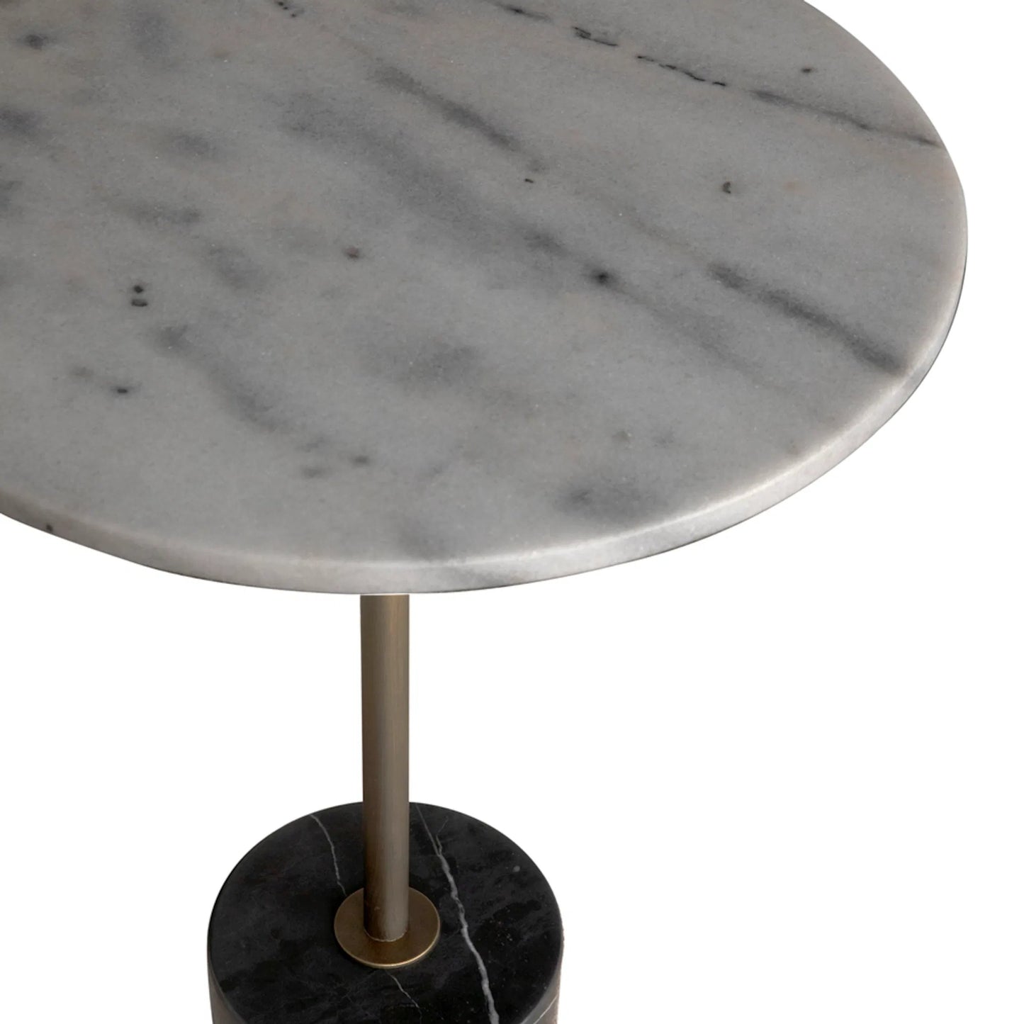 004 SI-2298765 | Closeup | Santosha Side Table with Stone Top by Noir in aged brass. Made from industrial steel, bianco crown marble in a modern style.
