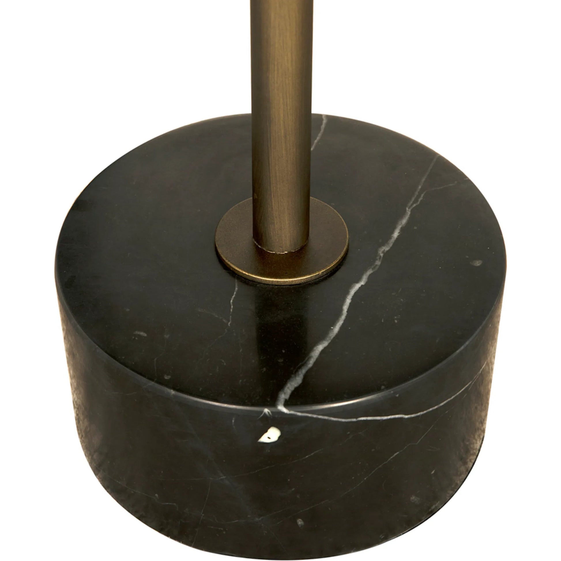 Santosha Side Table with Stone Top by Noir in aged brass. Made from industrial steel, bianco crown marble in a modern style.