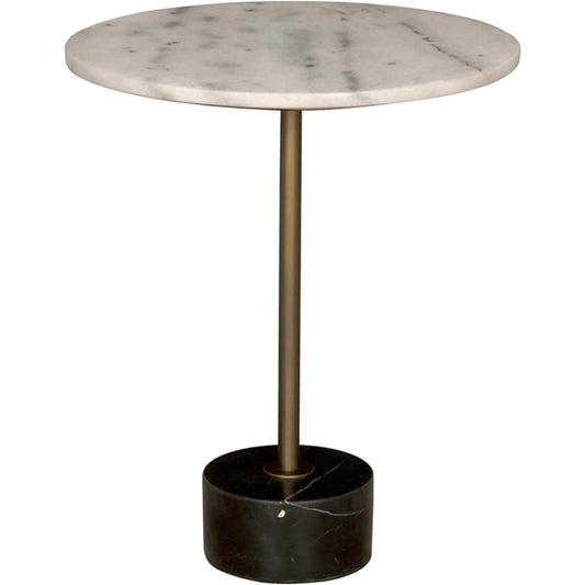 Santosha Side Table with Stone Top by Noir in aged brass. Made from industrial steel, bianco crown marble in a unique style.