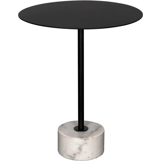 Govinda Side Table by Noir in matte black. Made from industrial steel, white marble in a unique style.